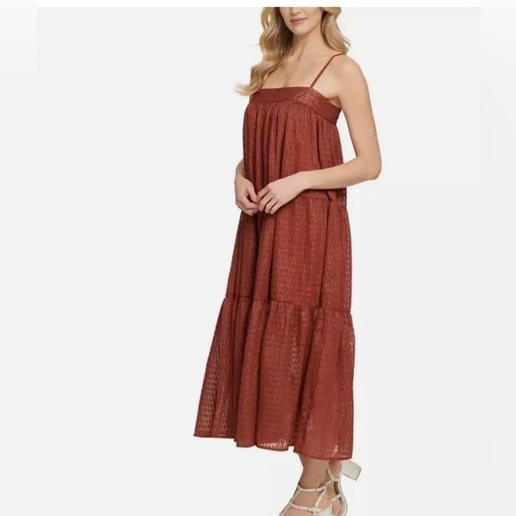 DKNY Metallic Thread Tiered Maxi Dress (M, Autum Earth) - Picture 1 of 13